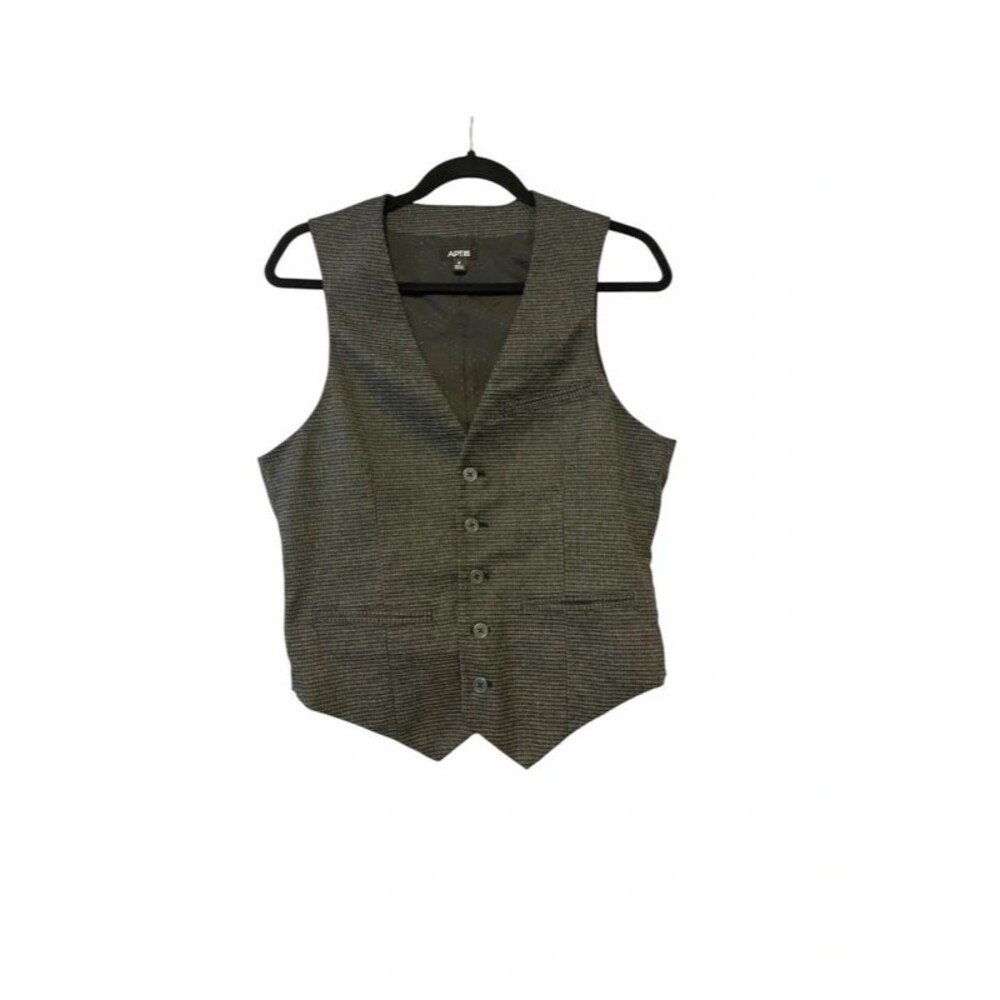 Apt 9 Mens Suit Vest Waistcoat Gray Micro Pattern Houndstooth Plaid Formal Small